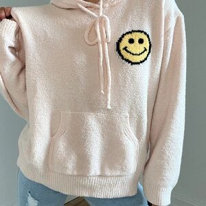 Cream Hoodie with Smiley Emblem